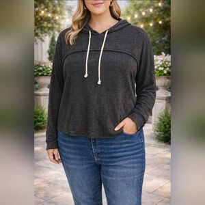 Sugarfox Charcoal Gray Hooded Women's Crop Hoodie Top